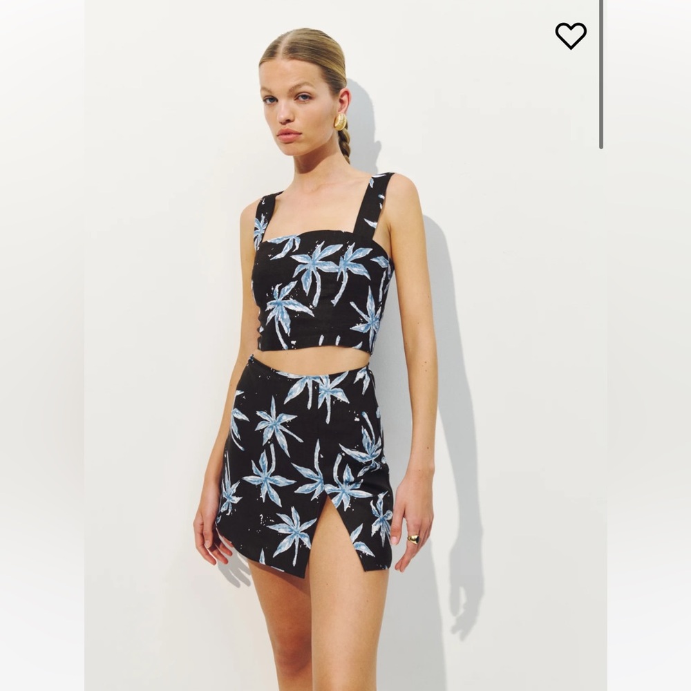 Reformation Vio Linen Top and Margot Linen Skirt in Date Palm